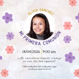 Tarjeta de Invitación Cuadrada a Comunión 3