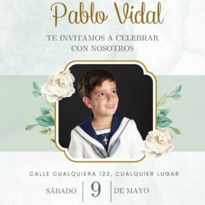 Tarjeta de Invitación Vertical a Comunión 1