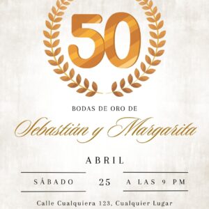 Tarjeta de Invitación Vertical a Boda de Oro 3