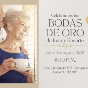 Tarjeta de Invitación Horizontal a Boda de Oro 4
