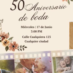 Tarjeta de Invitación Vertical a Boda de Oro 1